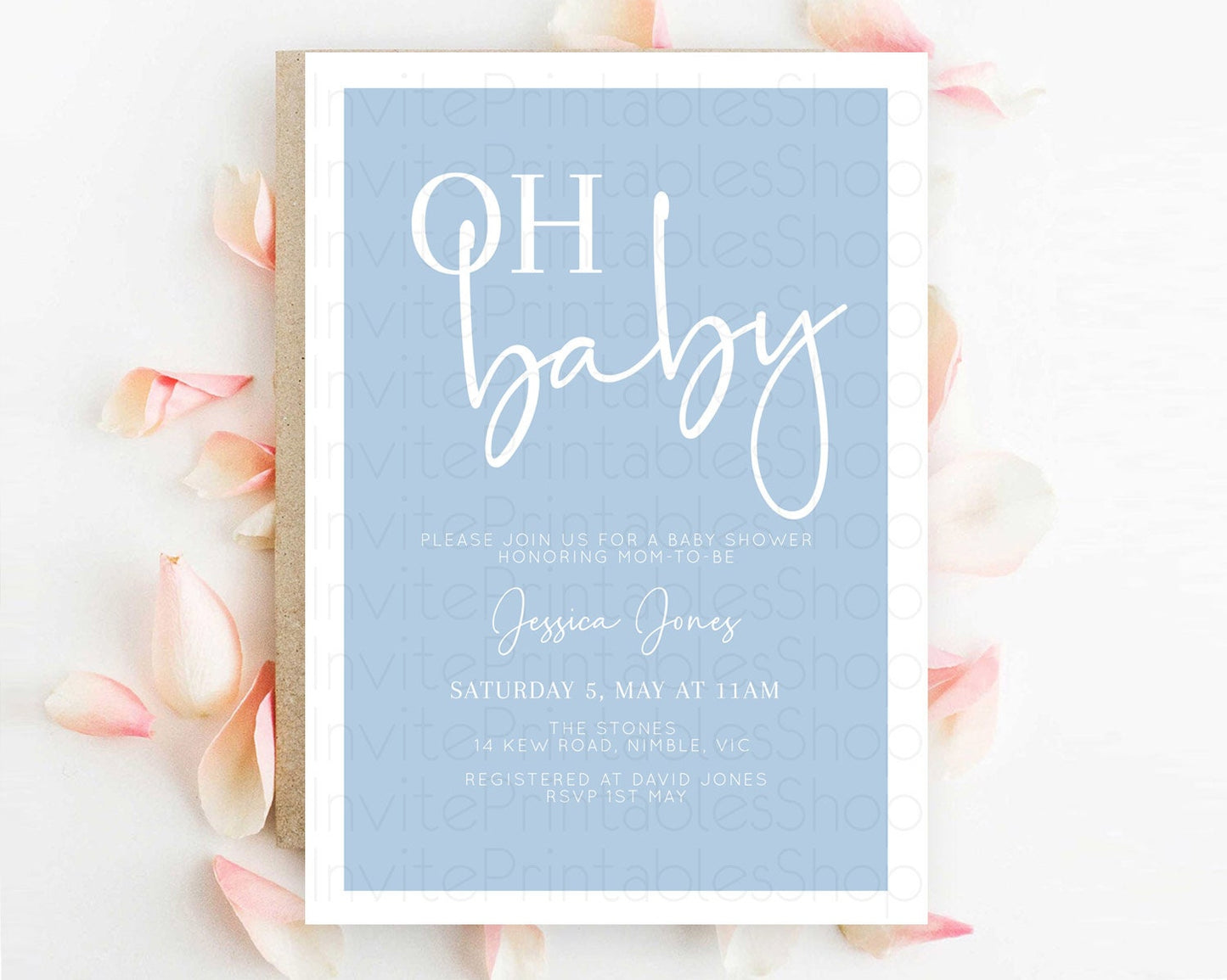 Blue Baby Shower Invitation Pastel Blue Baby Shower Invitation Minimalist Baby Shower Invitation Plain Blue Invites Modern Simple D10734