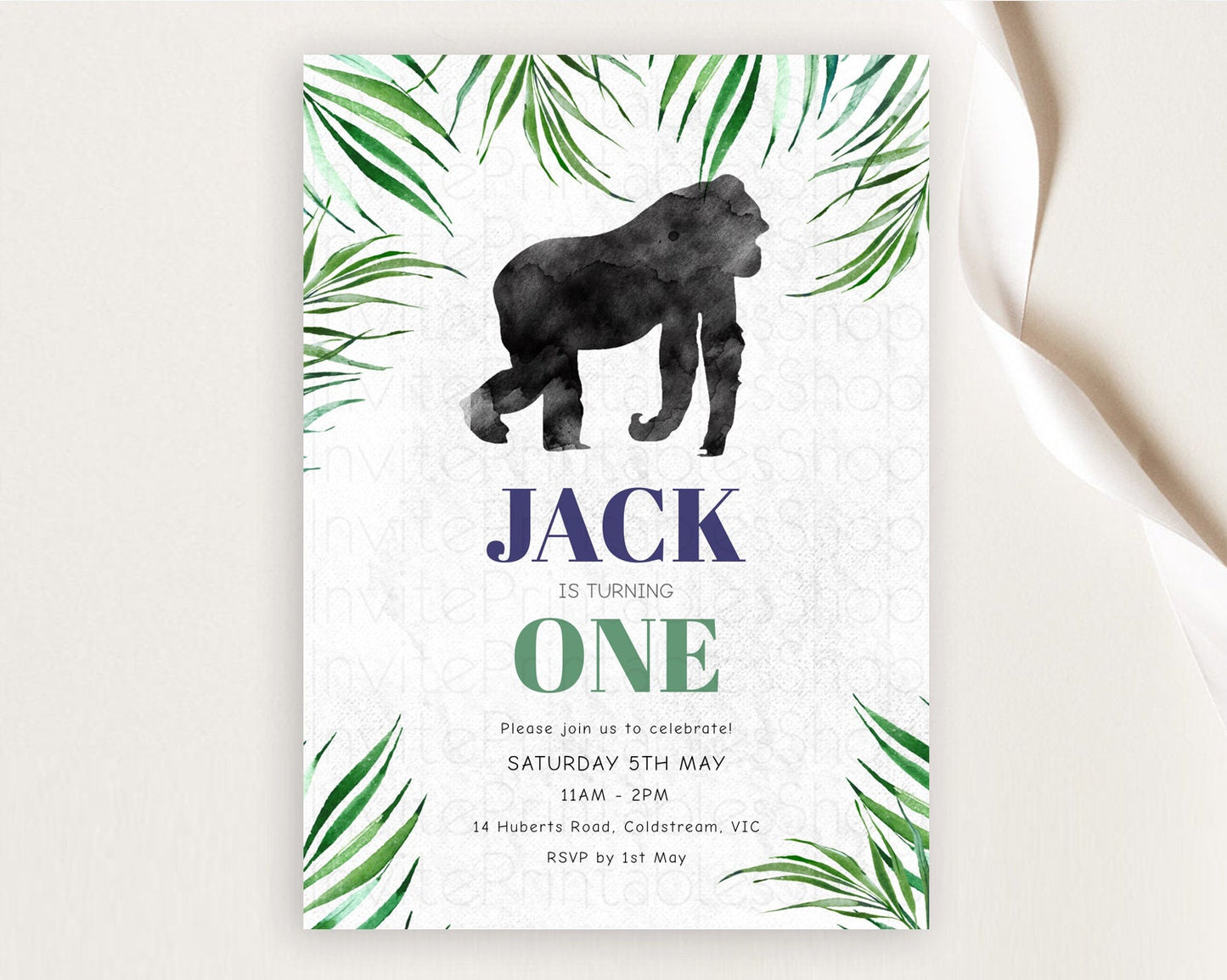 Gorilla Birthday Invitation Gorilla Invitation Gorilla Birthday Jungle Gorilla Party Jungle Adventure Zoo Party Animals Two Wild ONE D10840