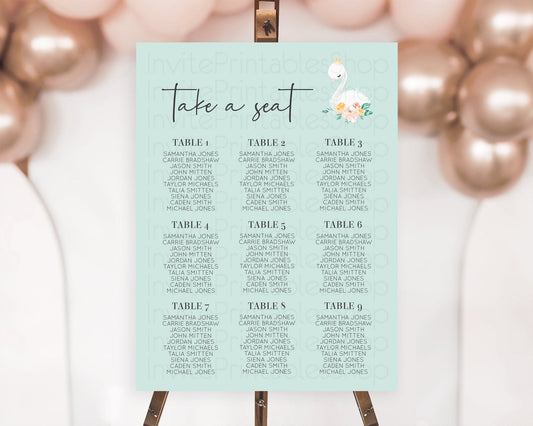 Editable Swan Seating Chart Swan Princess Ballet Seating Sign Watercolour Pa