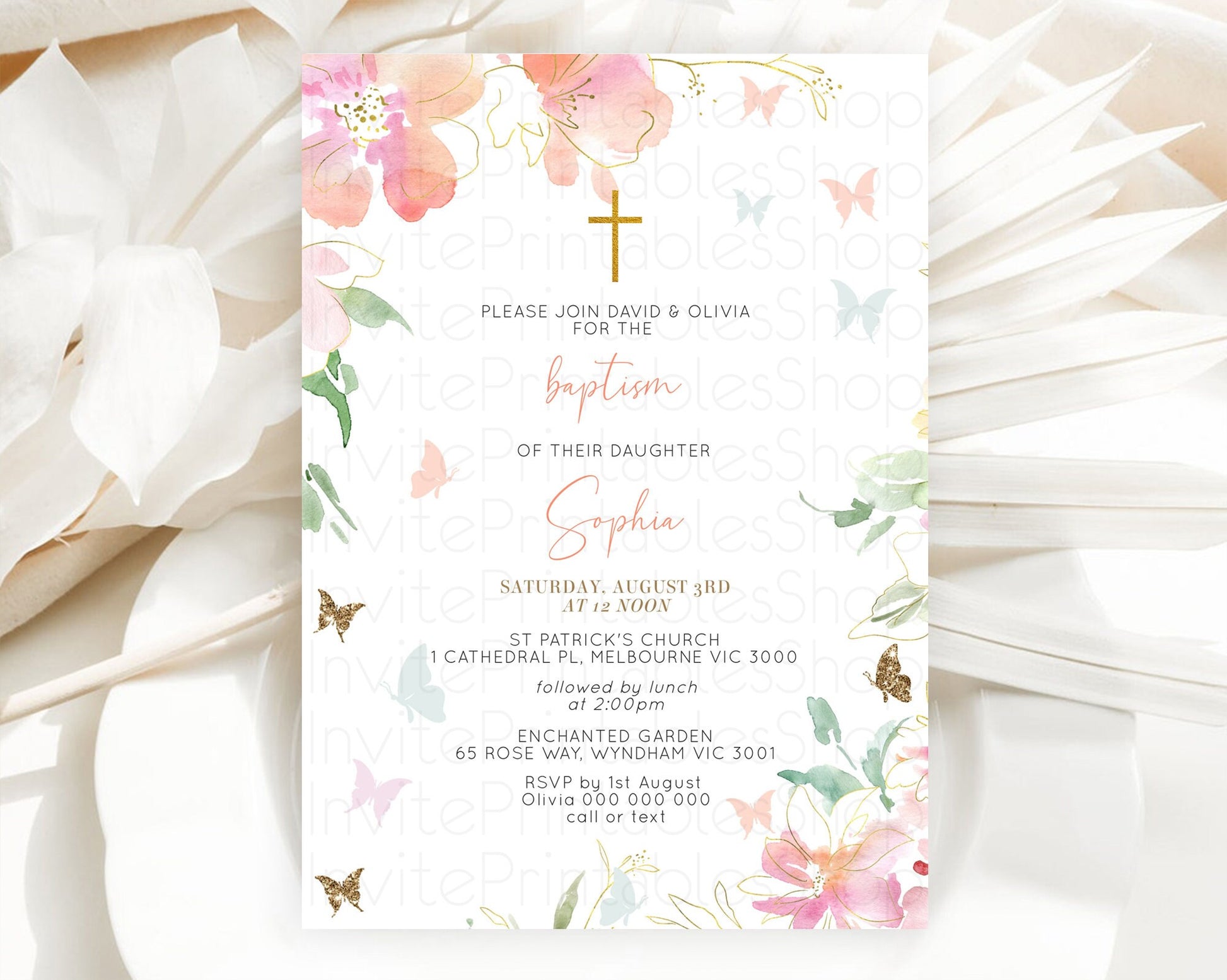 Editable Secret Garden Baptism Invitation Wildflower Baptism Birthday Invite