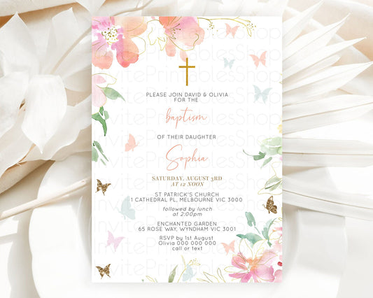 Editable Secret Garden Baptism Invitation Wildflower Baptism Birthday Invite