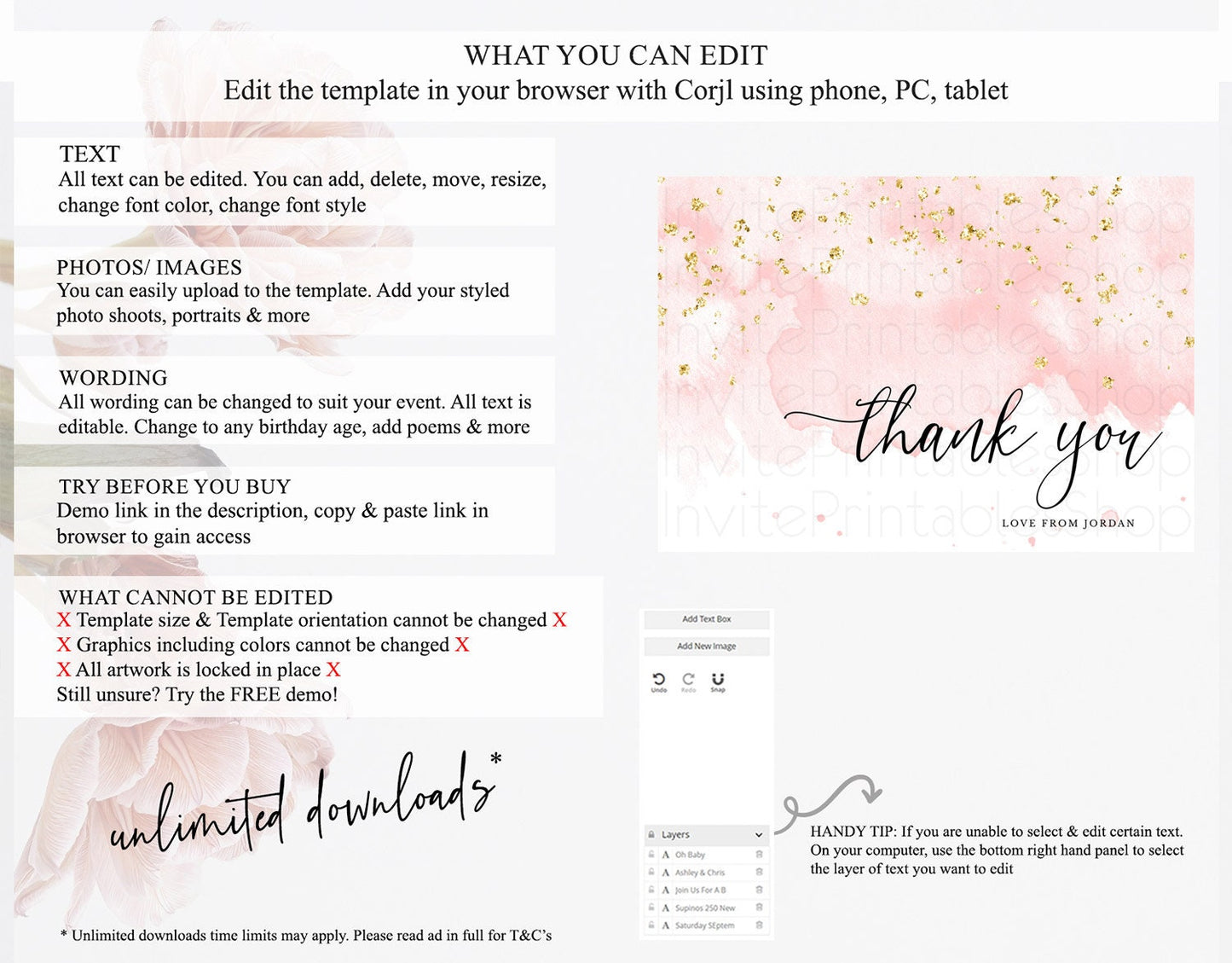 Pink Thank You Pink Watercolor Thank You Card Pastel Pink Card Template Watercolor Splash Cards Teacher Thank You Card Template D10328