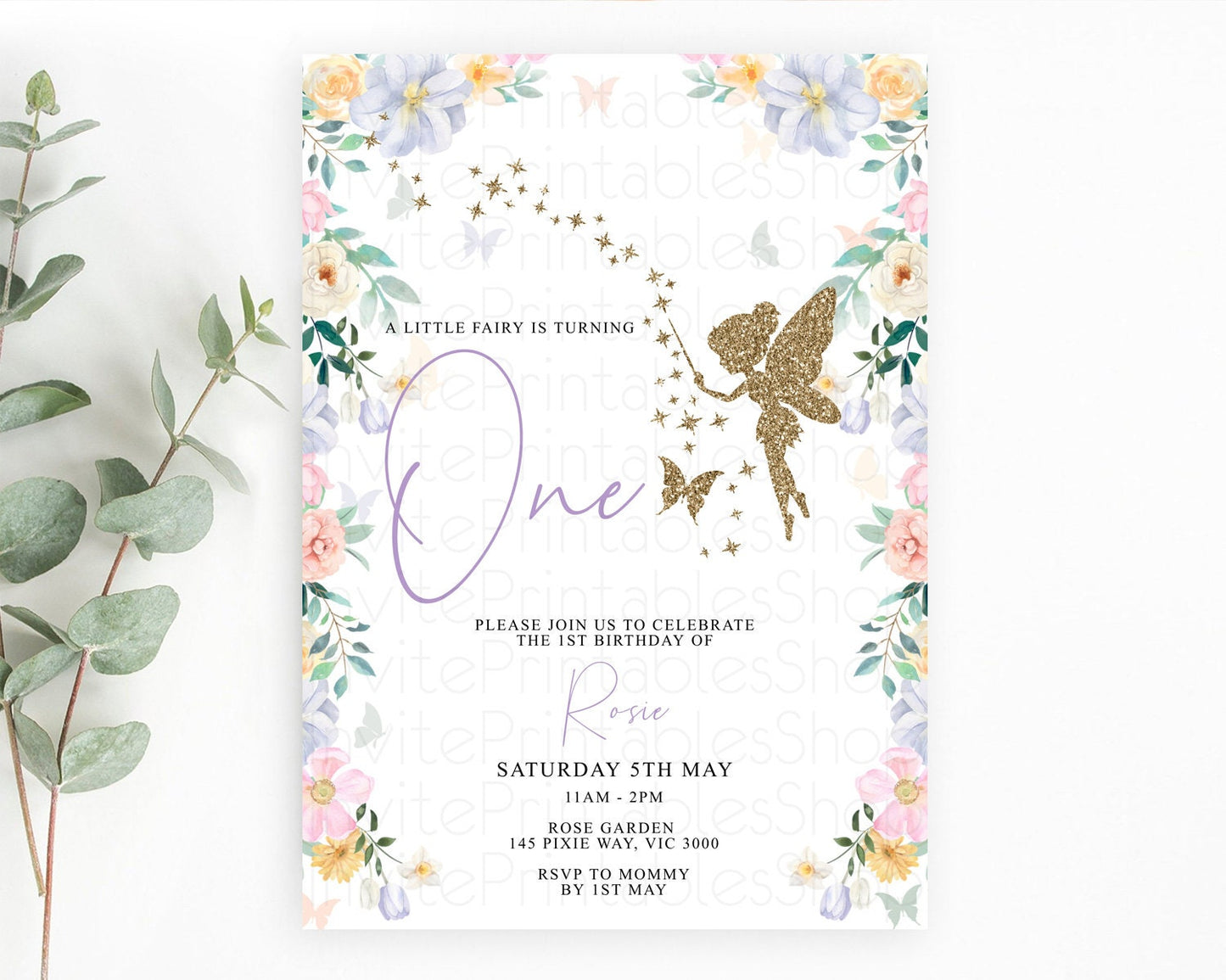 Fairy Birthday Invitation Fairy Invites Fairy Tea Party Fairy Garden Birthday Secret Garden Enchanted Garden Pastel Floral Butterfly D10474