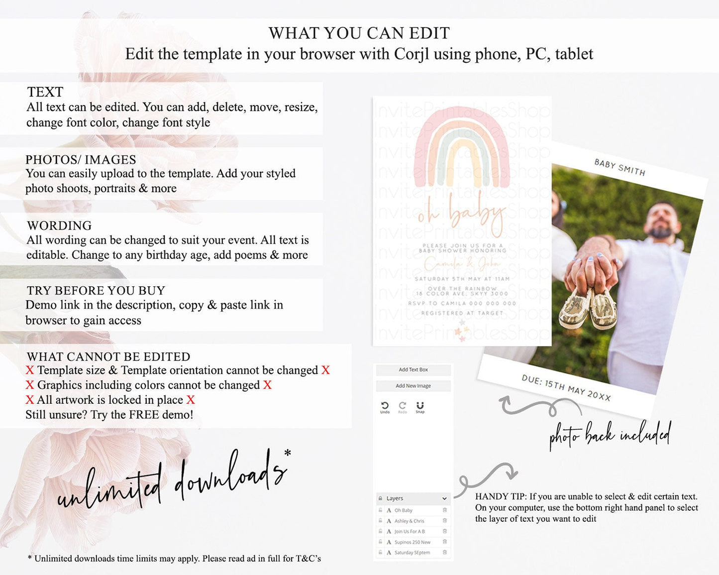 Pastel Rainbow Baby Shower Invitation Pastel Rainbow Invitation Rainbow Baby Invitation Pastel Invitation Boho Rainbow Invitation D10162