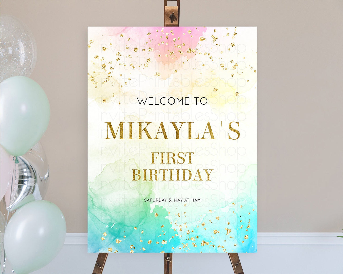 Pastel Welcome Sign Pastel Rainbow Welcome Sign Colorful Rainbow Confetti Watercolor Glitter Pastel First Birthday Welcome Sign D10770