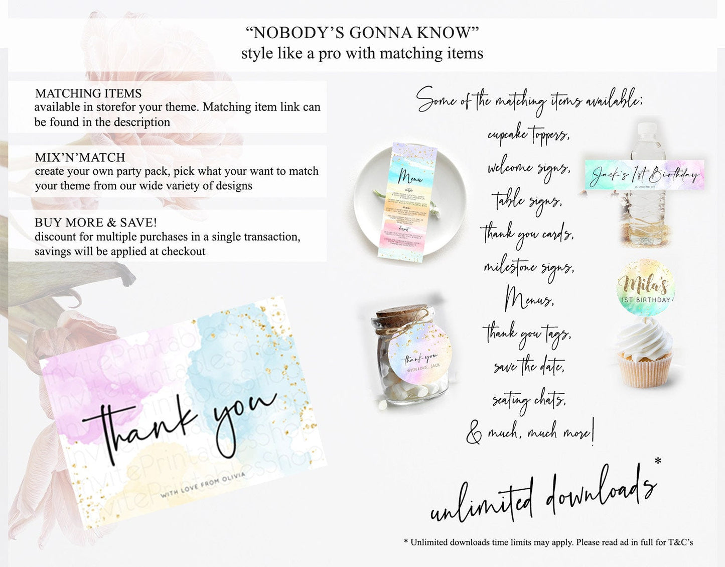 Pastel Thank You Rainbow Thank You Card Colorful Pastel Birthday Thank You Card Confetti Watercolor Pastel Teacher Thank You Cards D10155