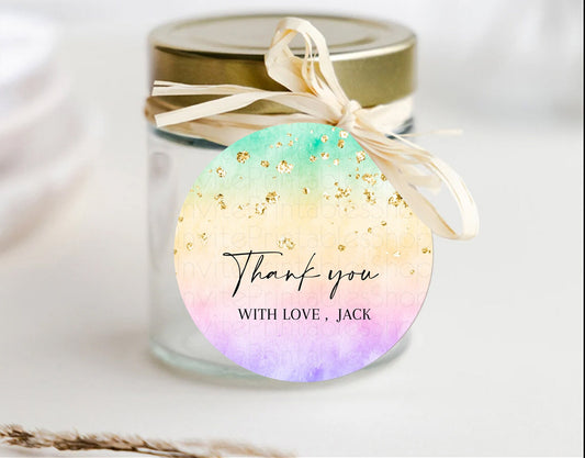 Pastel Thank You Tags Rainbow Thank You Gift Tags Colorful Pastel Favor Tags Confetti Watercolor Pastel First Birthday Thank You D10481