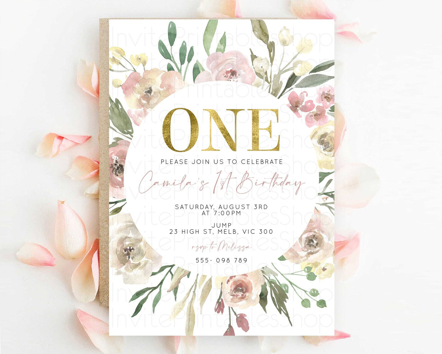 Secret Garden Invitation Wildflower Birthday Invitation Pastel Flowers Invite Enchanted Garden Boho Floral 3rd 2nd First Birthday D10202