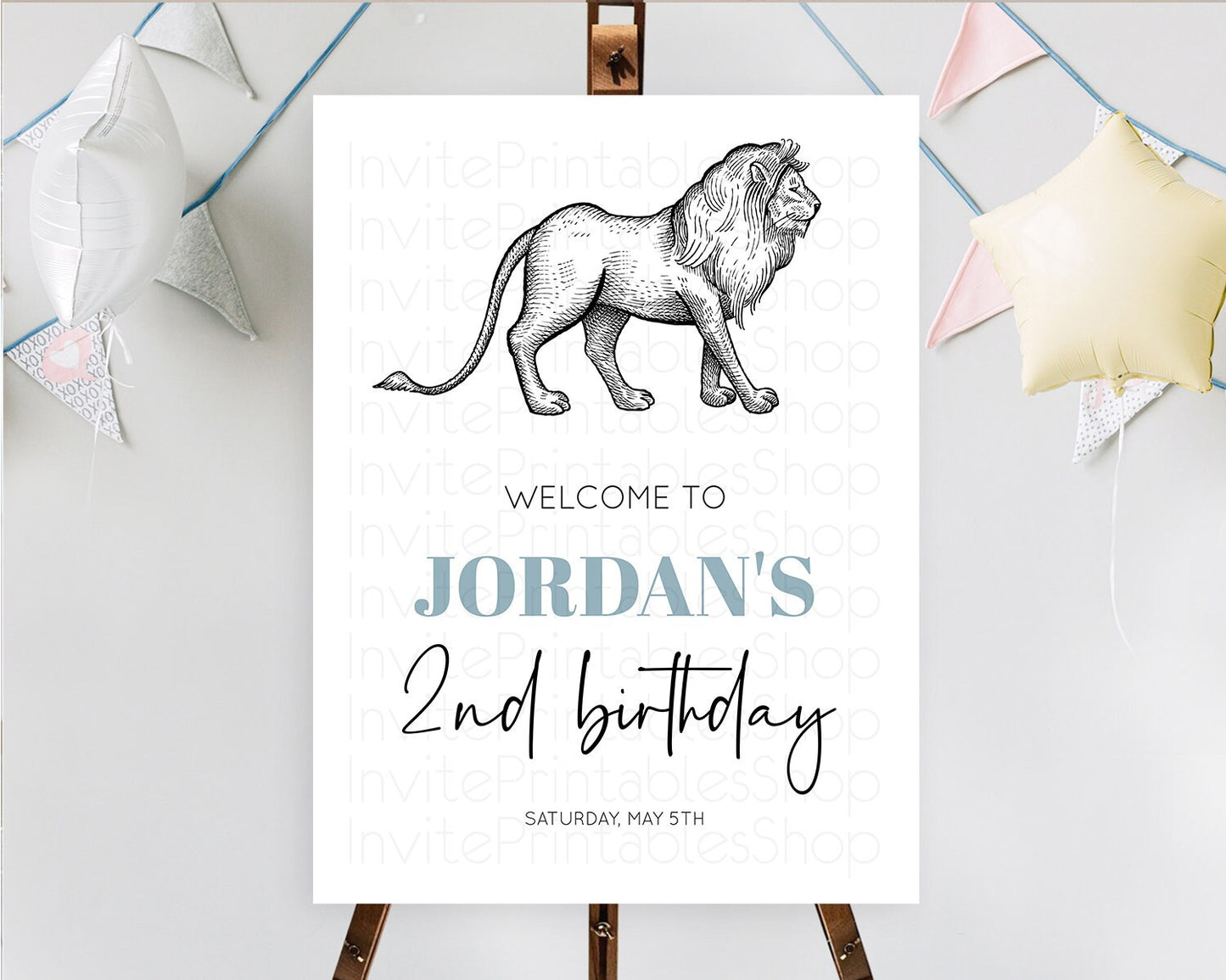 Lion Welcome Sign Lion Welcome Board Lion Party Welcome Poster Dried Palm Fern Safari Party Decor Lion First Birthday Welcome Sign D10246