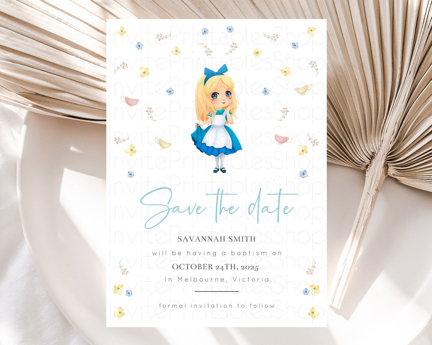 Princess Save The Date Template Secret Garden Enchanted Castle Pastel Floral Royal Party For 1st Birthday Baptism Baby Shower D10886