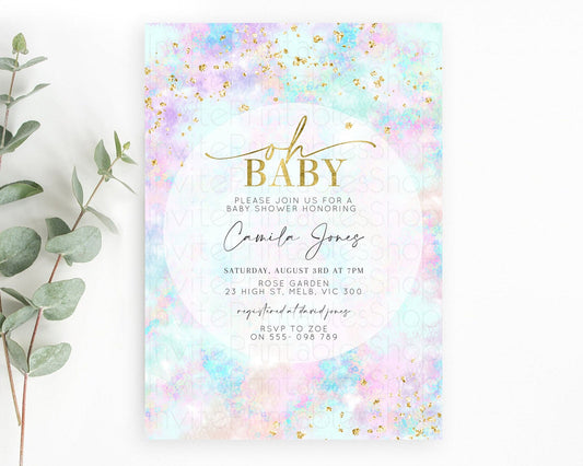 Pastel Baby Shower Invitation Rainbow Baby Shower Invitation Colorful Pastel Watercolor Invitation Gold Glitter Sprinkles Ombre D10652