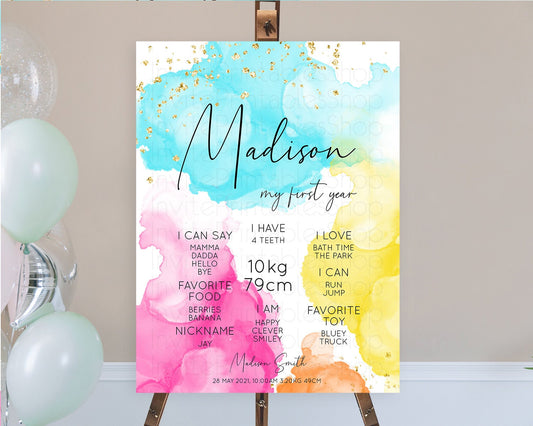 Editable Pastel First Birthday Milestone Board Pastel Rainbow Milestone Post