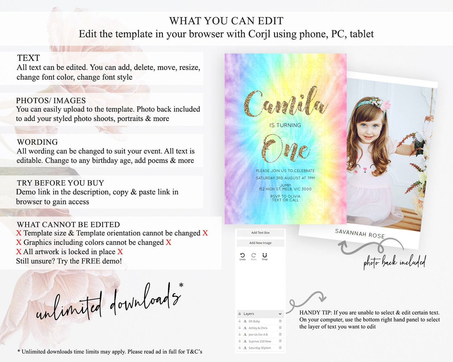 Tie Dye Invitation Rainbow Birthday Invitation Pastel Invitation Colorful Invitation Pastel Rainbow Party 3rd 2nd 1st First Birthday D10580