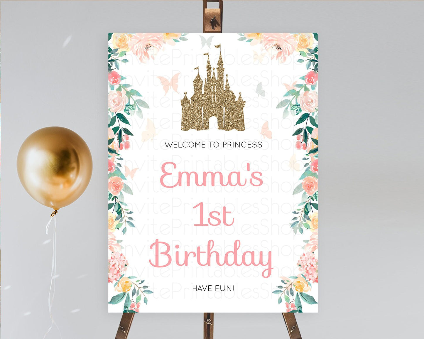 Princess Birthday Welcome Sign Castle Welcome Board Secret Garden Enchanted Castle Pastel Floral Garden First Birthday Welcome Sign D10429