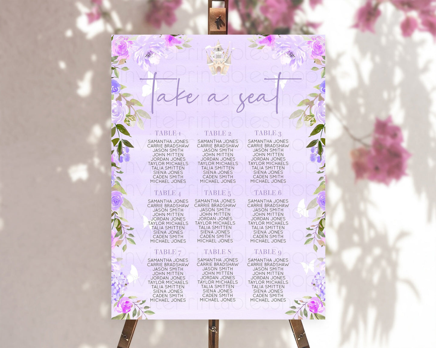 Purple Princess Castle Seating Chart Castle Seating Chart Floral Purple Seating Sign Princess Castle Take A Seat Castle Flower Decor D10339