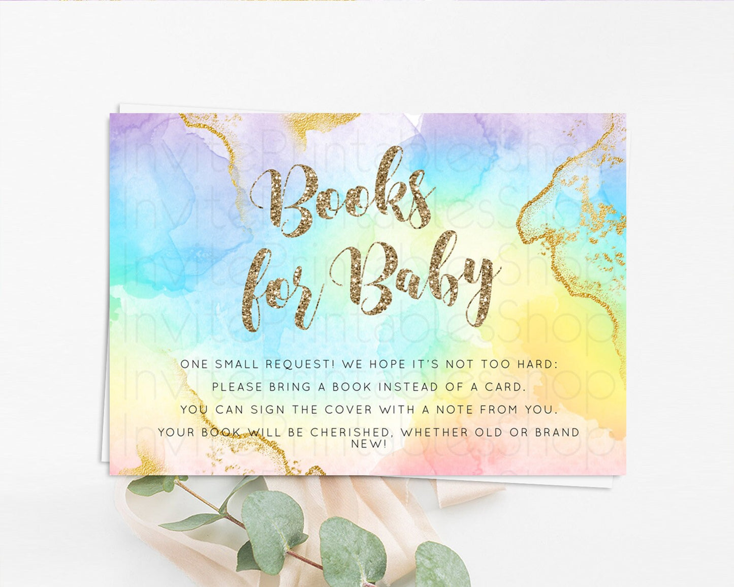Pastel Books For Baby Card Pastel Rainbow Book Insert Colorful Ombre Watercolor Book Card Confetti Glitter Baby Book Poem Request D10589