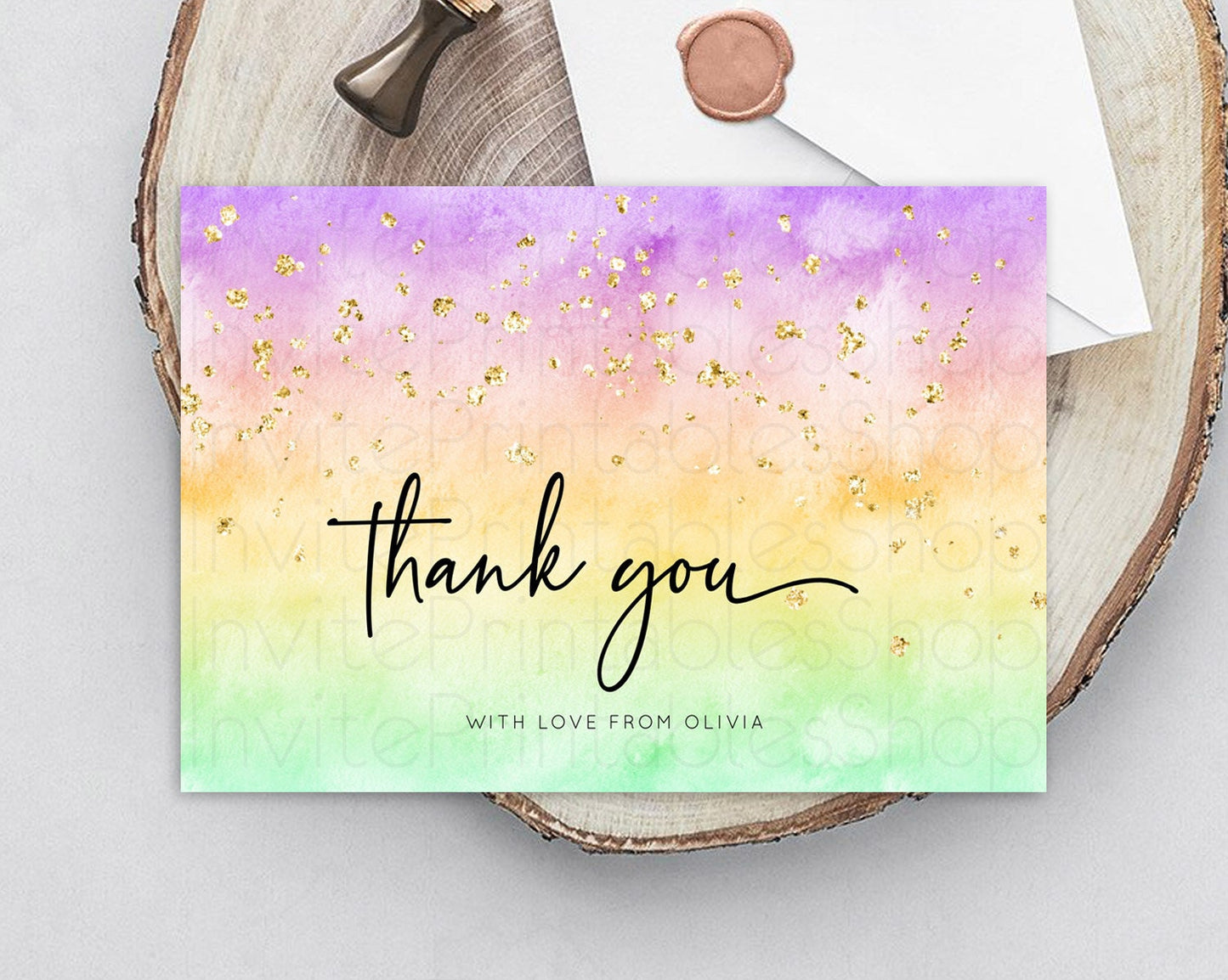 Pastel Thank You Rainbow Thank You Card Colorful Pastel Birthday Thank You Card Confetti Watercolor Pastel Teacher Thank You Cards D10514