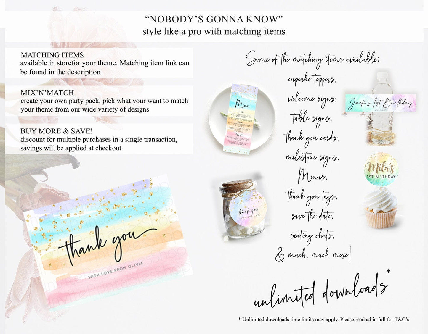 Pastel Thank You Rainbow Thank You Card Colorful Pastel Birthday Thank You Card Confetti Watercolor Pastel Teacher Thank You Cards D10505