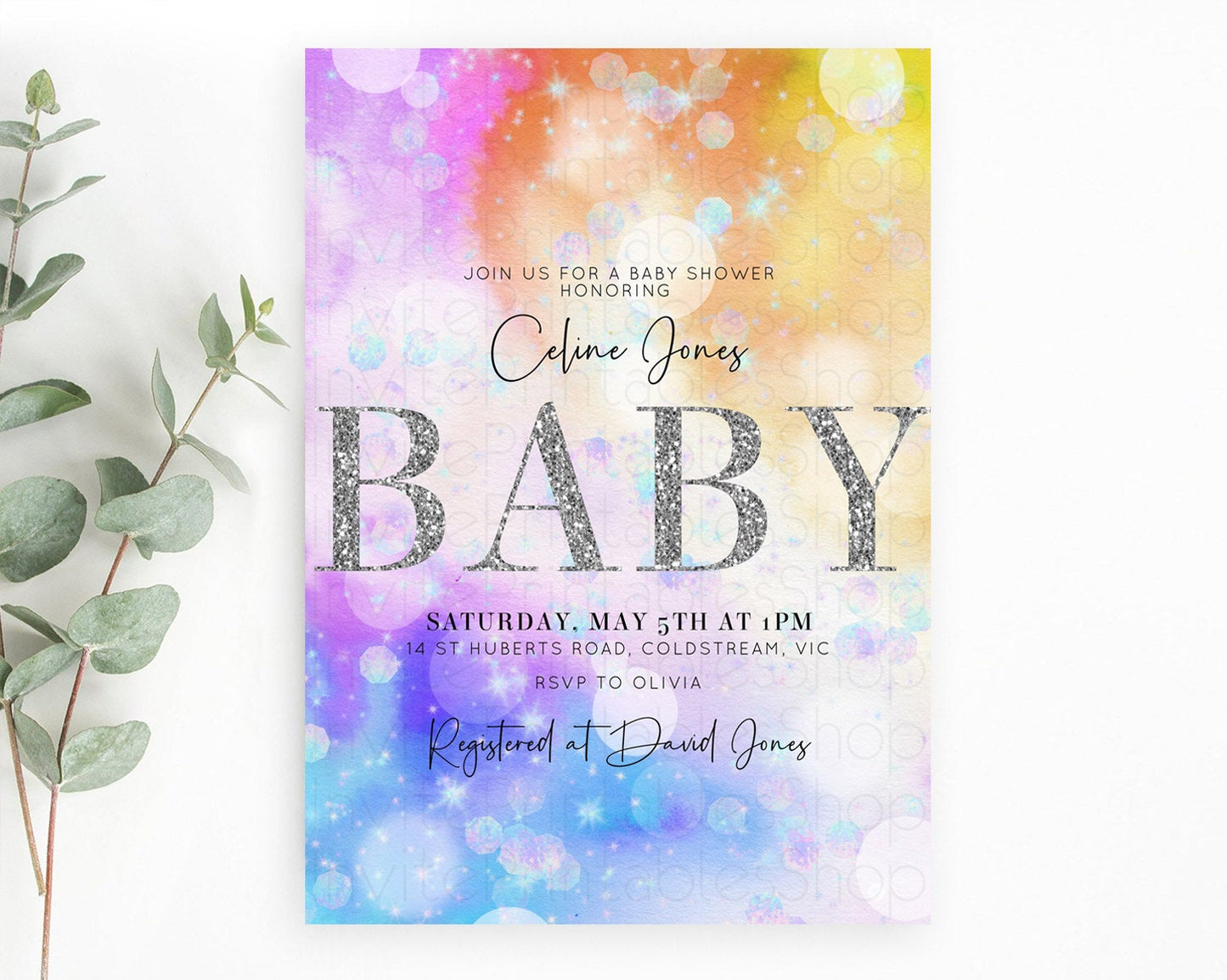 Rainbow Baby Shower Invitation Pastel Rainbow Baby Invitation Pastel Watercolor Invitation Colorful Ombre Sprinkle Shower D10690