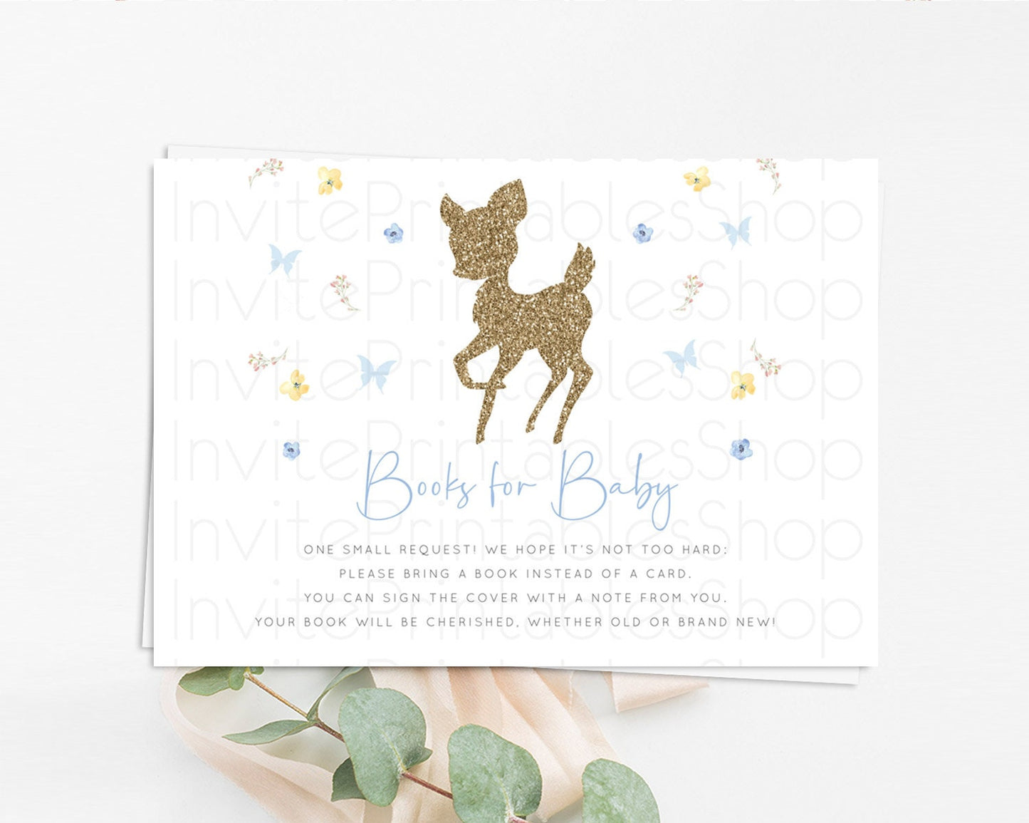 Fawn Books For Baby Card Deer Book Insert Floral Deer Book Card Enchanted Forest Butterfly Pastel Baby Shower Book Poem Request D10360