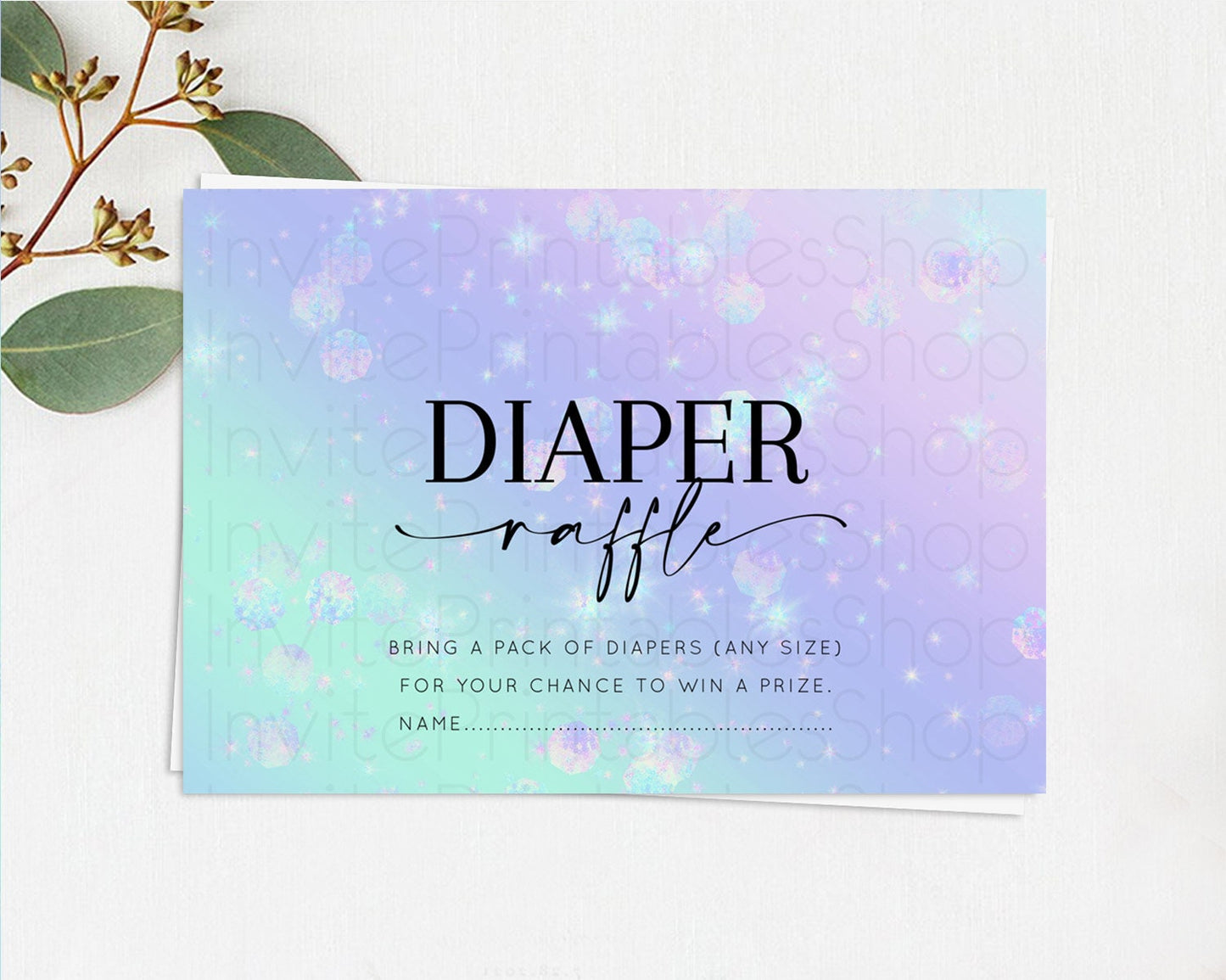 Rainbow Diaper Raffle Card Pastel Diaper Insert Colorful Pastel Watercolor Ombre Diaper Ticket Iridescent Sprinkles Raffle Game D10663