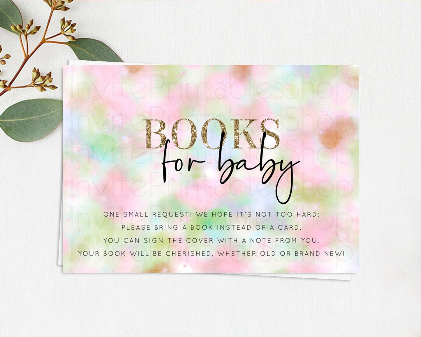 Pastel Books For Baby Card Pastel Rainbow Book Insert Colorful Ombre Watercolor Book Card Confetti Glitter Baby Book Poem Request D10698