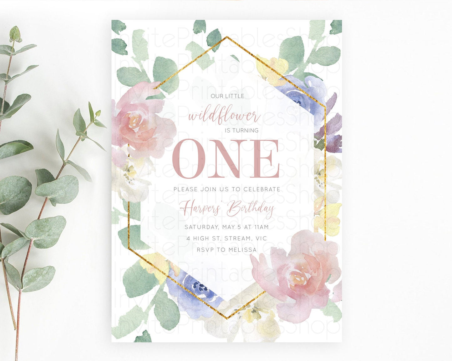 Secret Garden Invitation Wildflower Birthday Invitation Pastel Flowers Invite Enchanted Garden Boho Floral 3rd 2nd First Birthday D10254