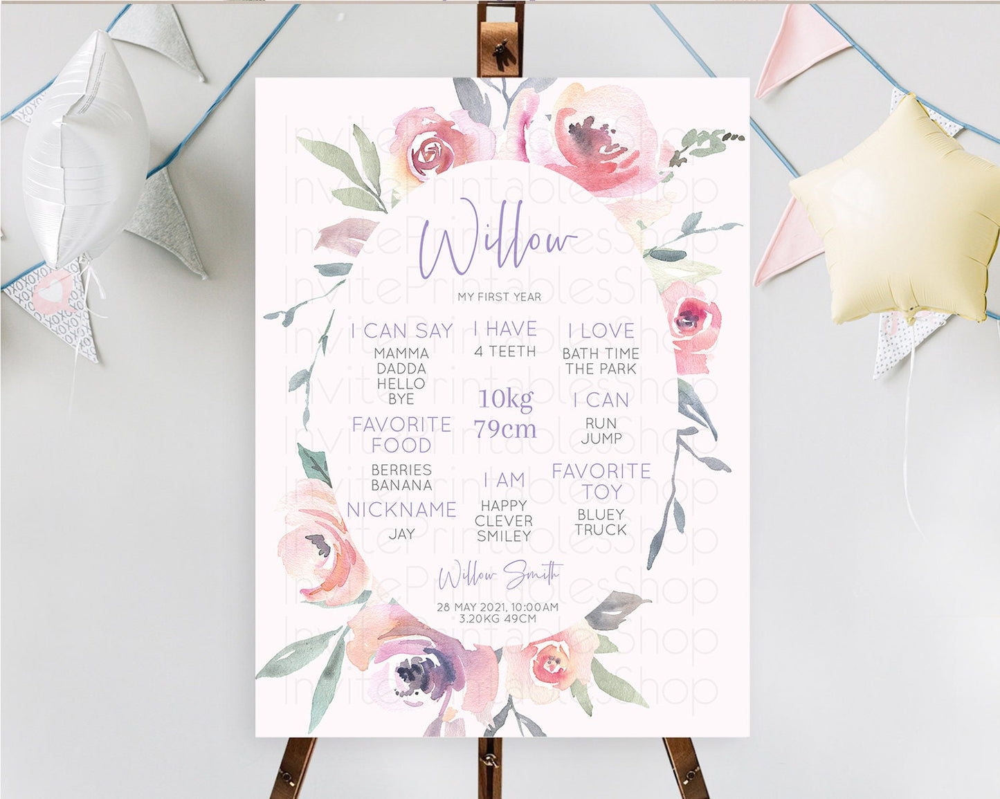 Secret Garden Milestone Board Wildflower First Birthday Milestone Poster Pastel Flowers Milestone Boho Wildflower 1st Birthday Sign D10222