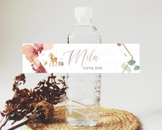 Editable Fawn Deer Water Label Template Pastel Floral Deer Enchanted Forest
