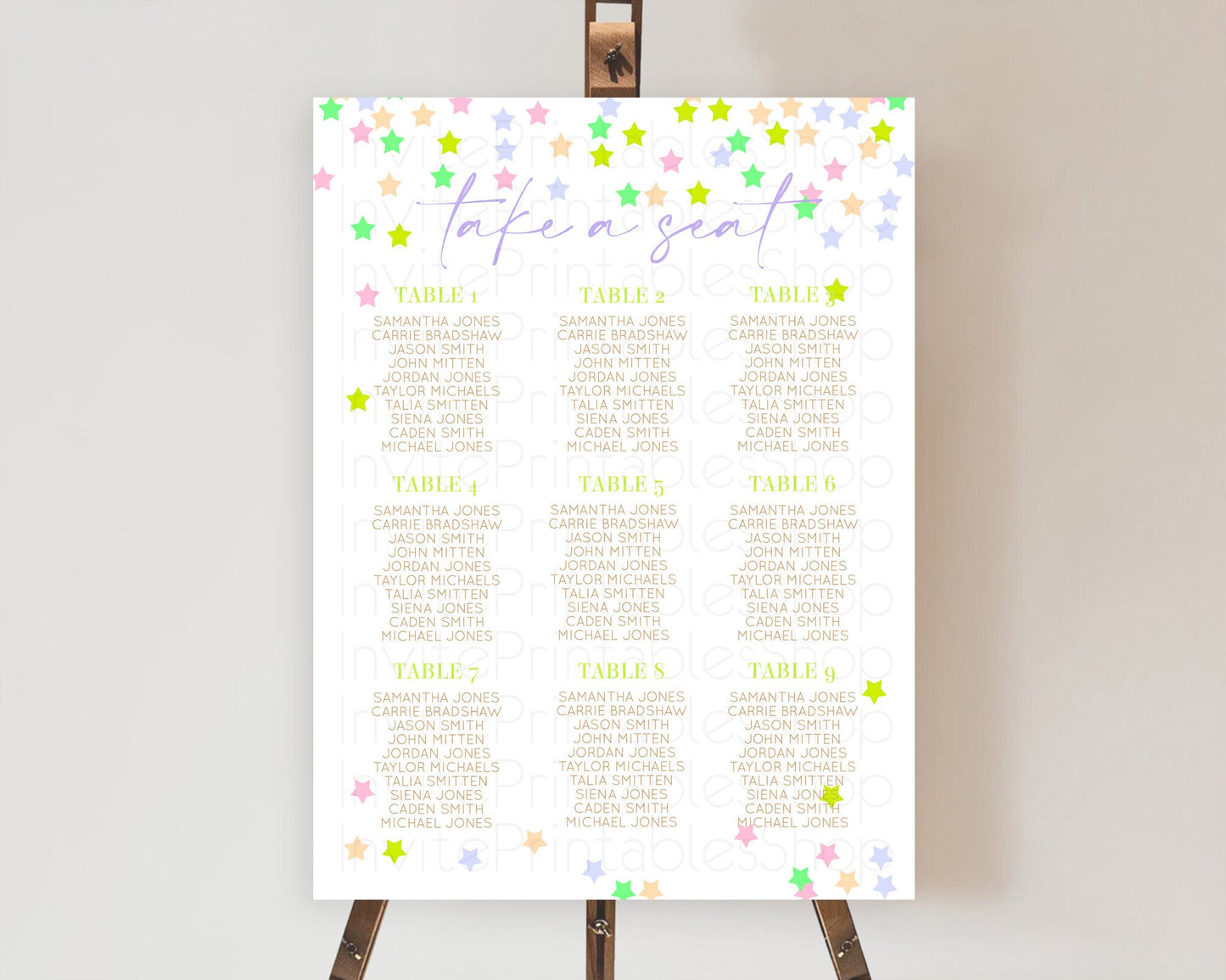 Star Seating Chart Pastel Stars Seating Chart Shooting Star Sprinkle Stars Rainbow Colorful Confetti Twinkle Little Star Decor D10396