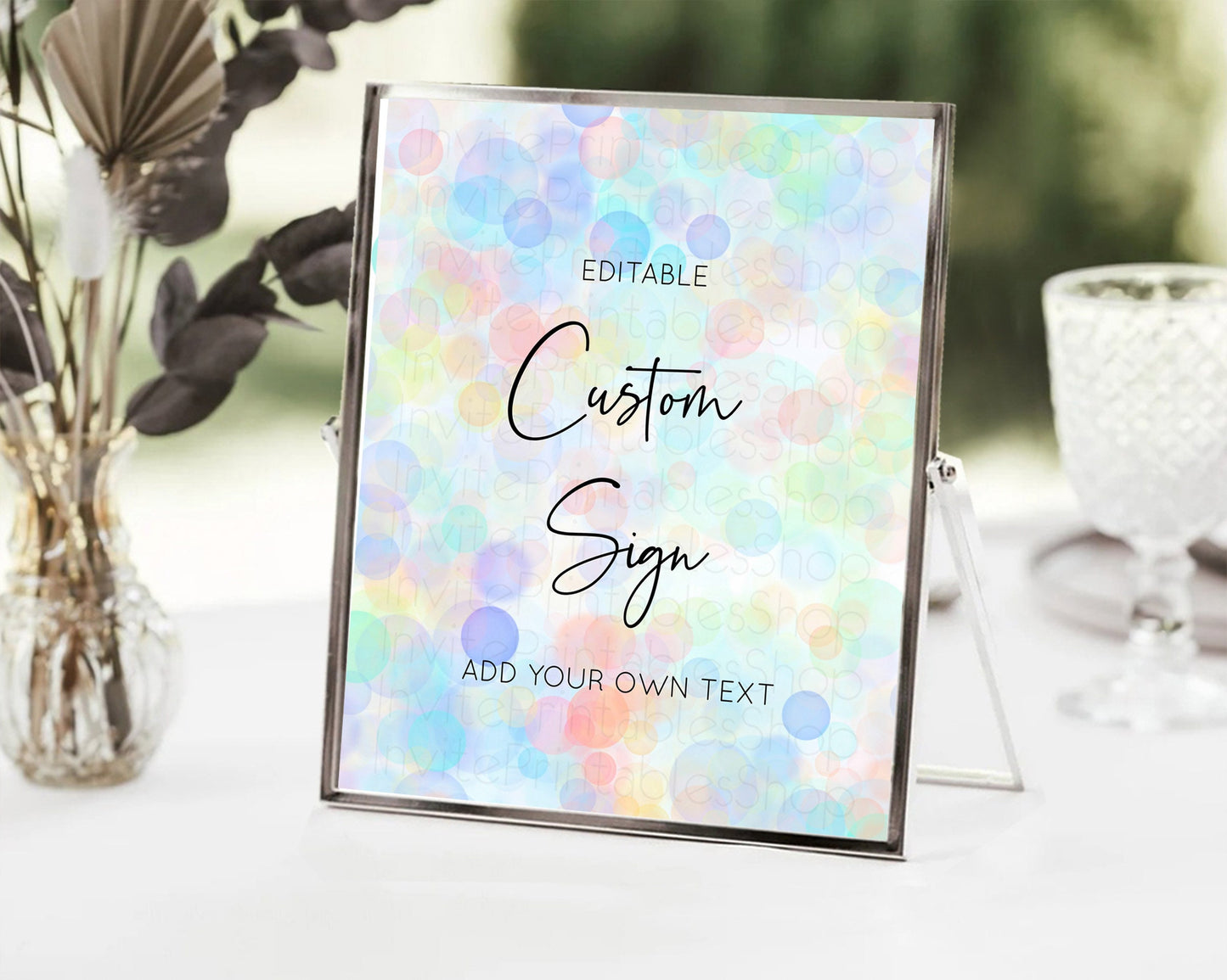 Editable Pastel Bubbles Sign Colorful Confetti Table Sign Decor Bubble Bath