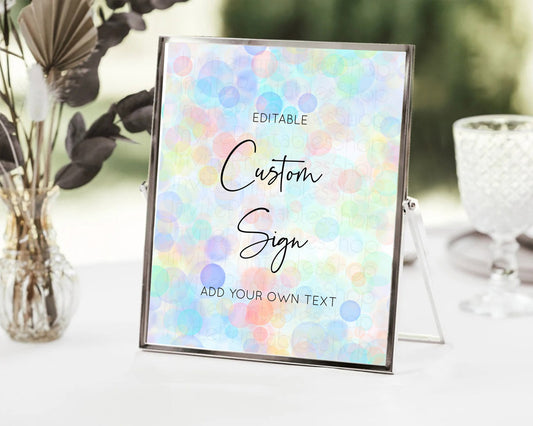 Editable Pastel Bubbles Sign Colorful Confetti Table Sign Decor Bubble Bath