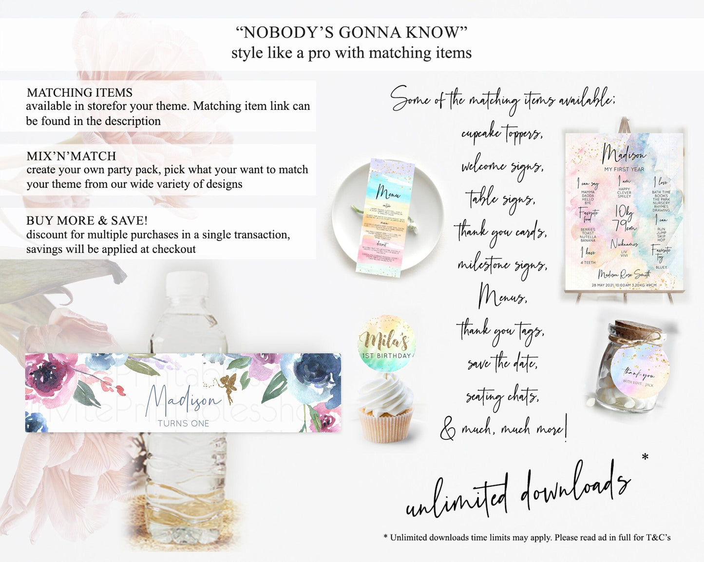 Fairy Water Label Enchanted Garden Pastel Floral Butterfly Party Decor Secret Garden Birthday Baptism Baby Shower Bridal Shower D10188