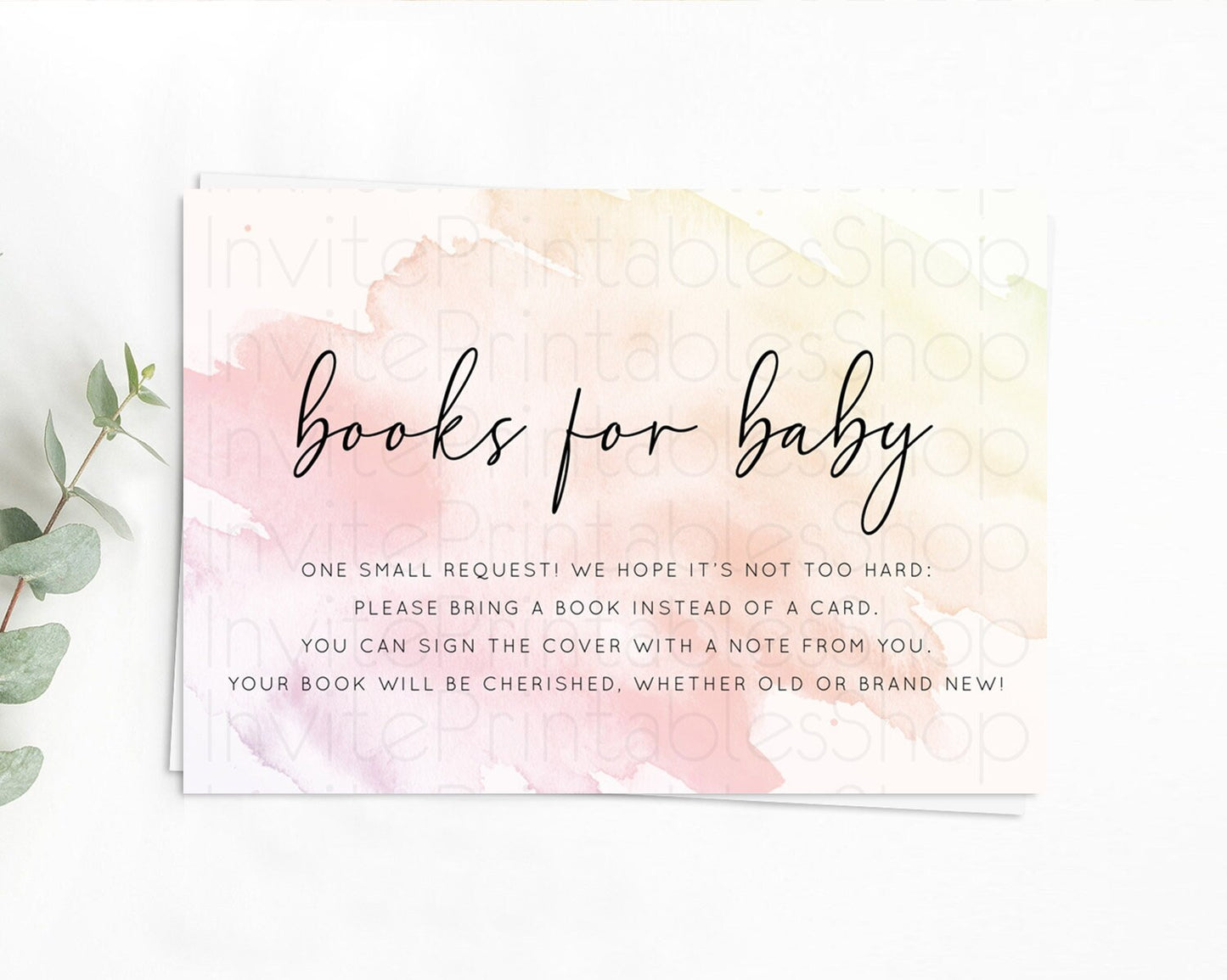 Pink Books For Baby Card Watercolor Book Insert Pastel Pink Baby Shower Book Card Pink Watercolor Splash Guests Book Poem Request D10164