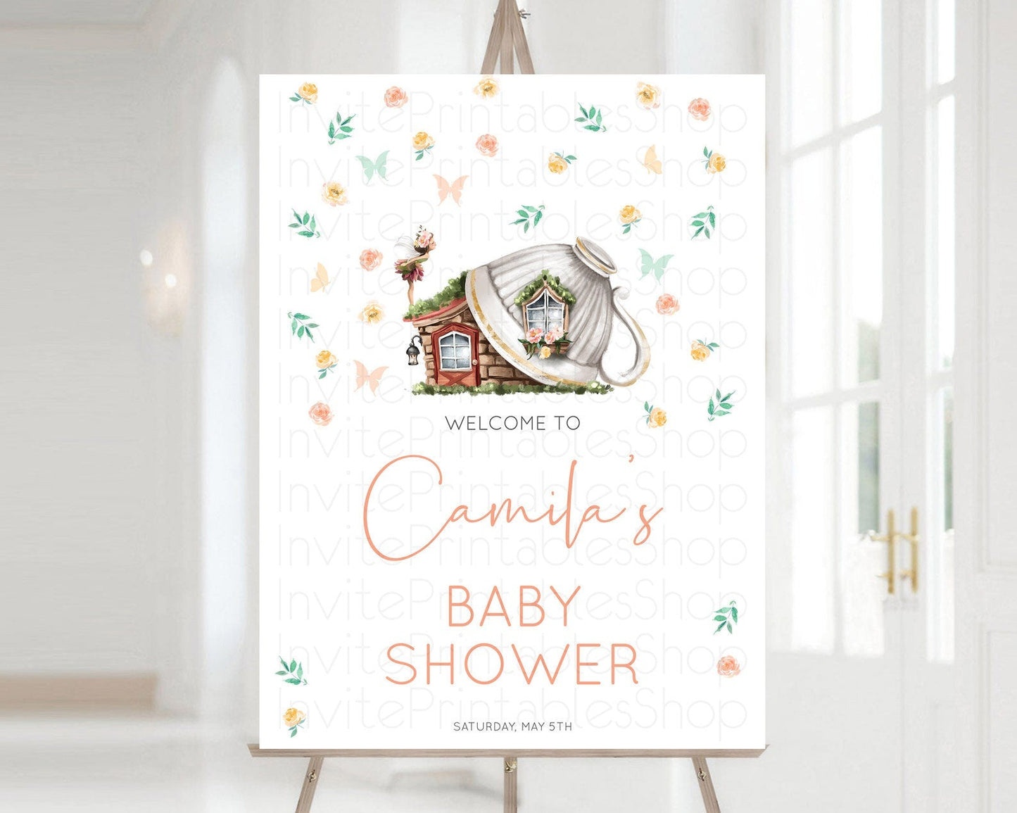 Fairy Baby Shower Welcome Sign Fairy Welcome Board Enchanted Garden Pastel Floral Butterfly Decor Secret Garden Fairy Welcome Sign D10383