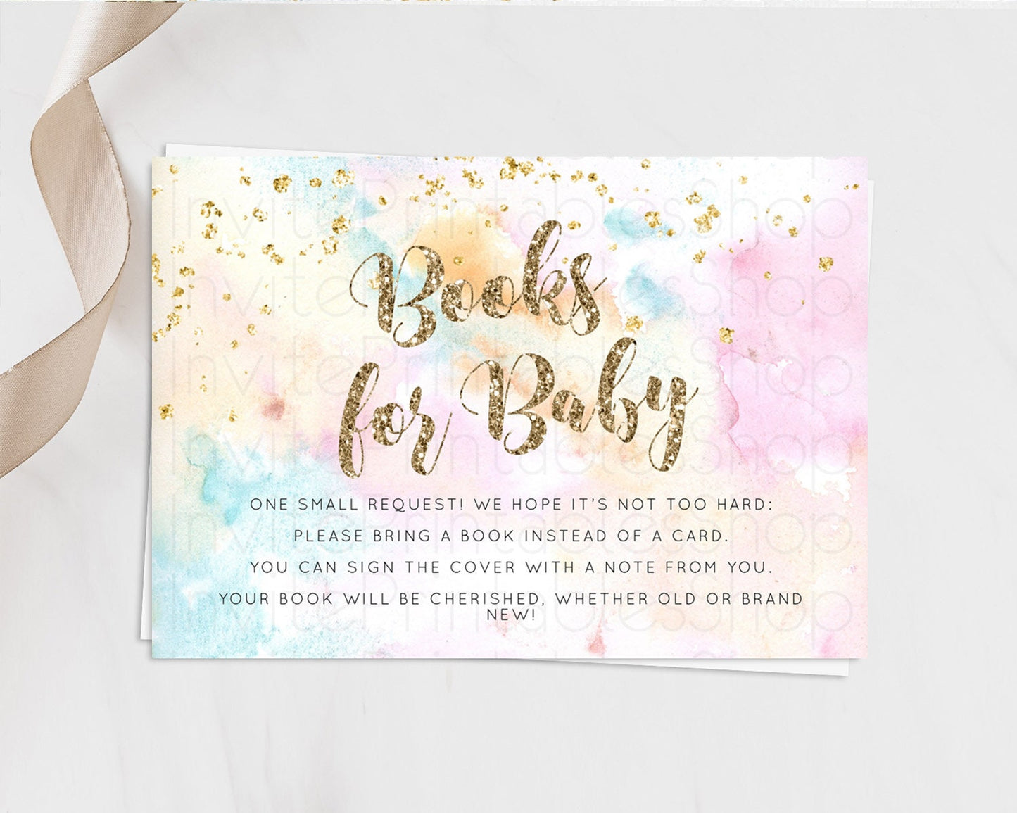 Pastel Books For Baby Card Pastel Rainbow Book Insert Colorful Ombre Watercolor Book Card Confetti Glitter Baby Book Poem Request D10548