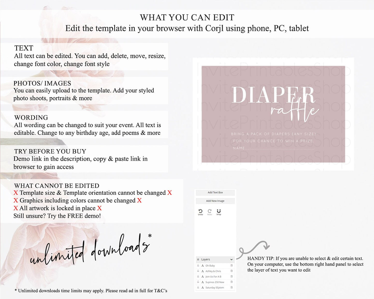 Pink Diaper Raffle Card Plain Pink Diaper Raffle Insert Minimalist Pastel Pink Diaper Ticket Pink Simple Baby Shower Raffle Game D10936