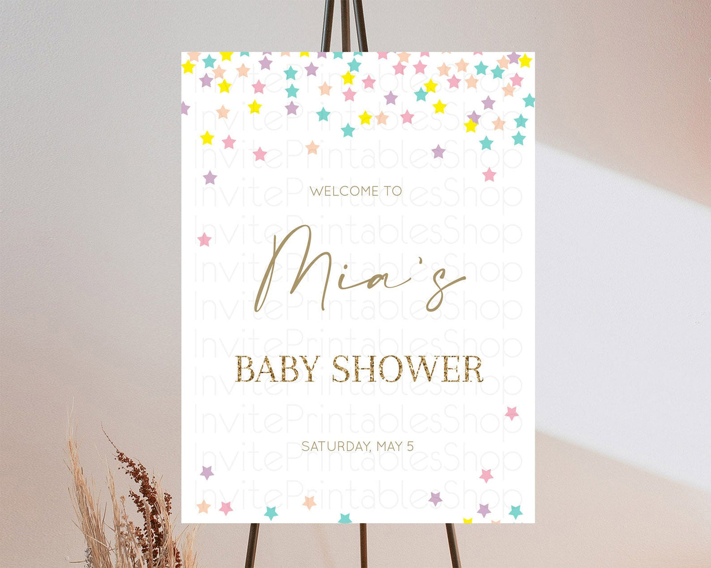 Star Baby Shower Welcome Board Pastel Stars Welcome Sign Shooting Star Rainbow Colorful Confetti Twinkle Little Star Welcome Sign D10601