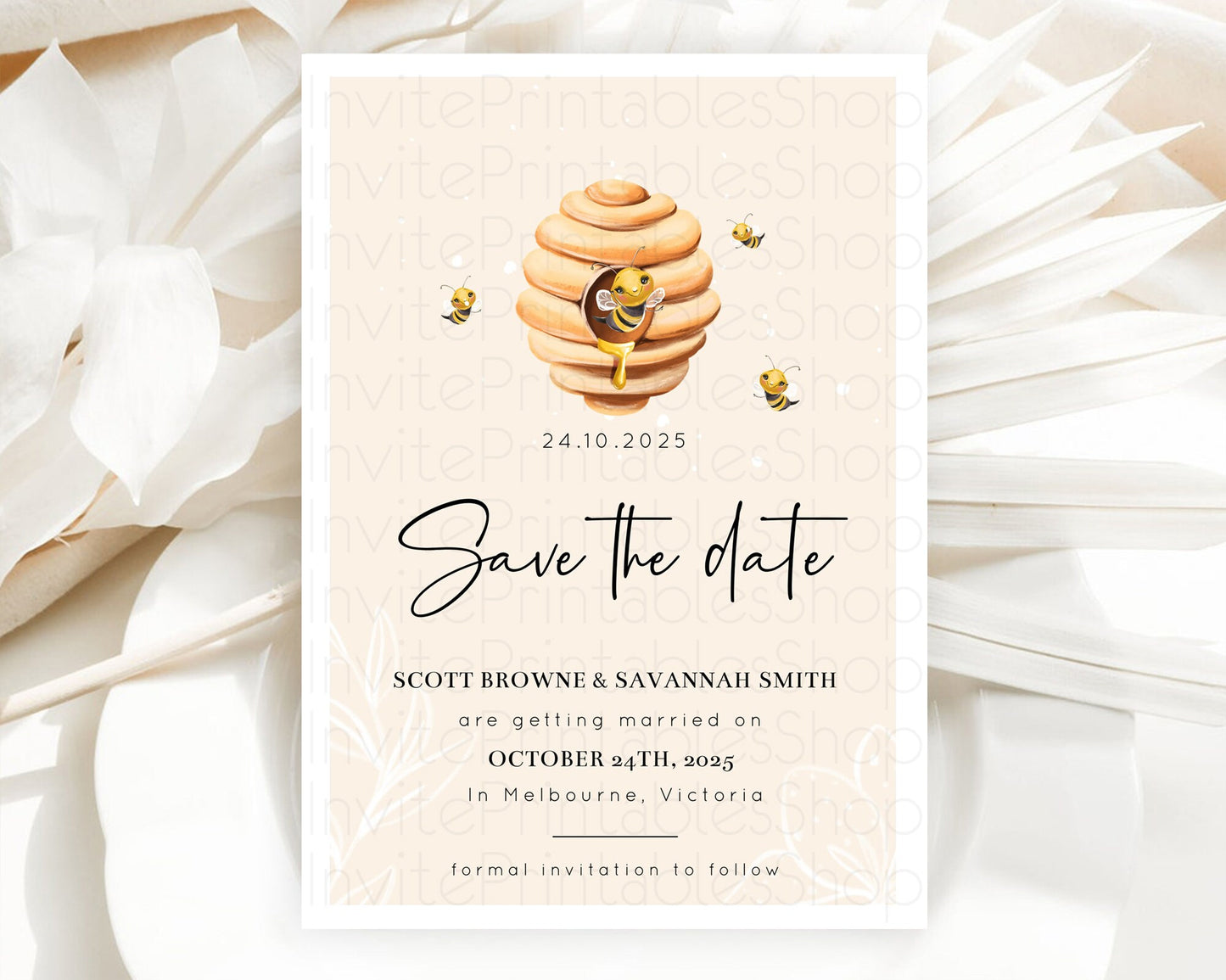 Queen Bee Save The Date Template Momma BEE First BEE-DAY 1st Birthday Baby Shower Baptism Wedding Floral Sweet Honey Beehive Party D10754