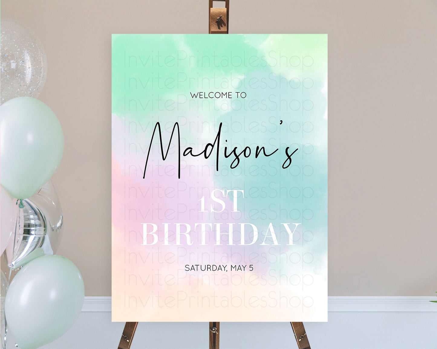 Pastel Welcome Sign Pastel Rainbow Welcome Sign Colorful Rainbow Confetti Watercolor Glitter Pastel First Birthday Welcome Sign D10375