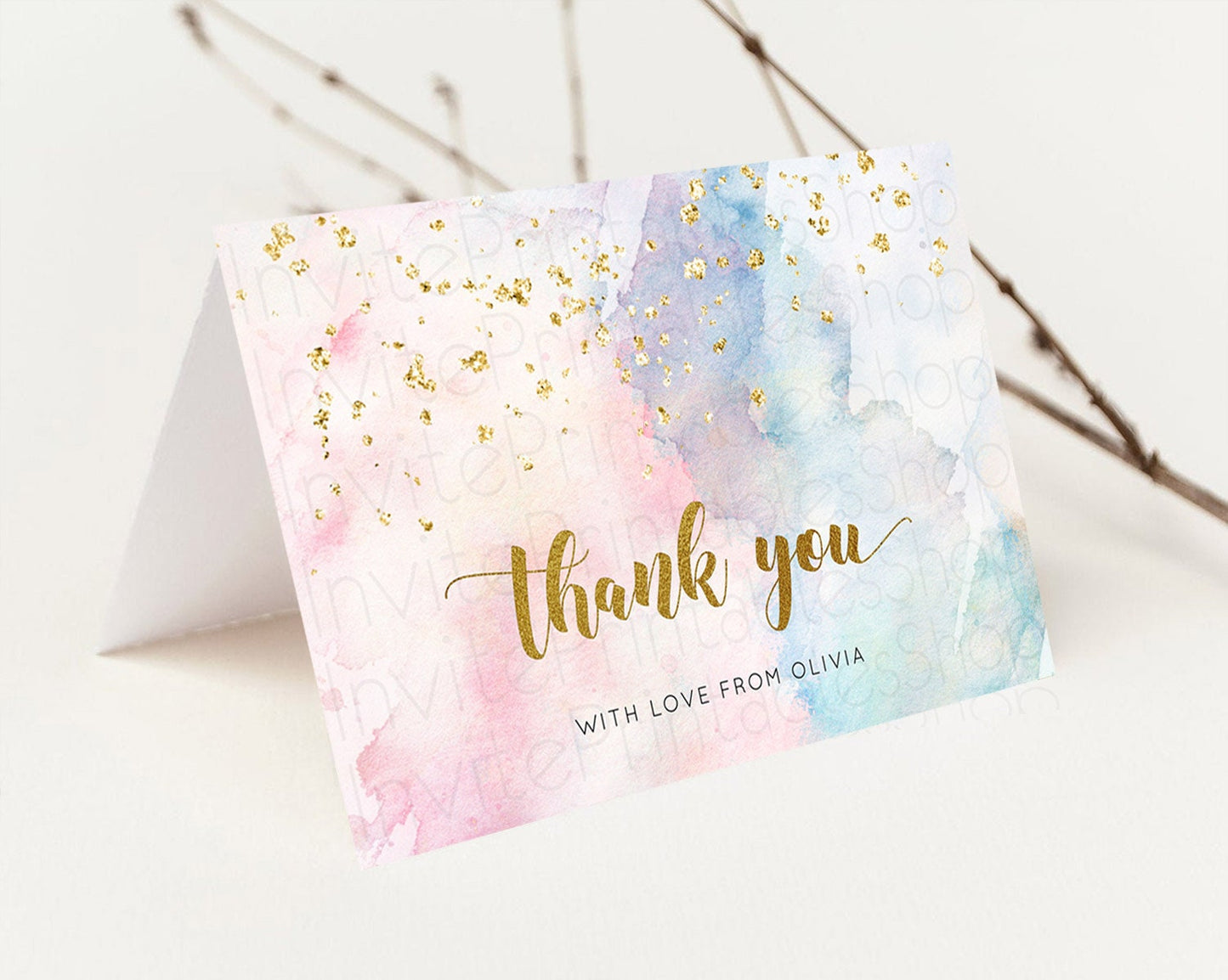 Pastel Thank You Rainbow Thank You Card Colorful Pastel Birthday Thank You Card Confetti Watercolor Pastel Teacher Thank You Cards D10264