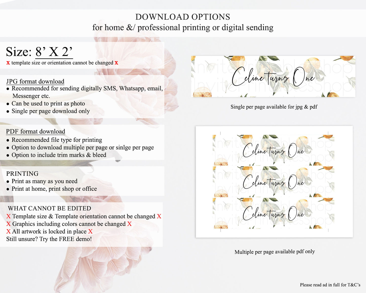 Citrus Water Label Template Lemon Orange Party Decor Citrus Floral Garden Theme Birthday Baptism Baby Shower Wedding Bridal Shower D10545