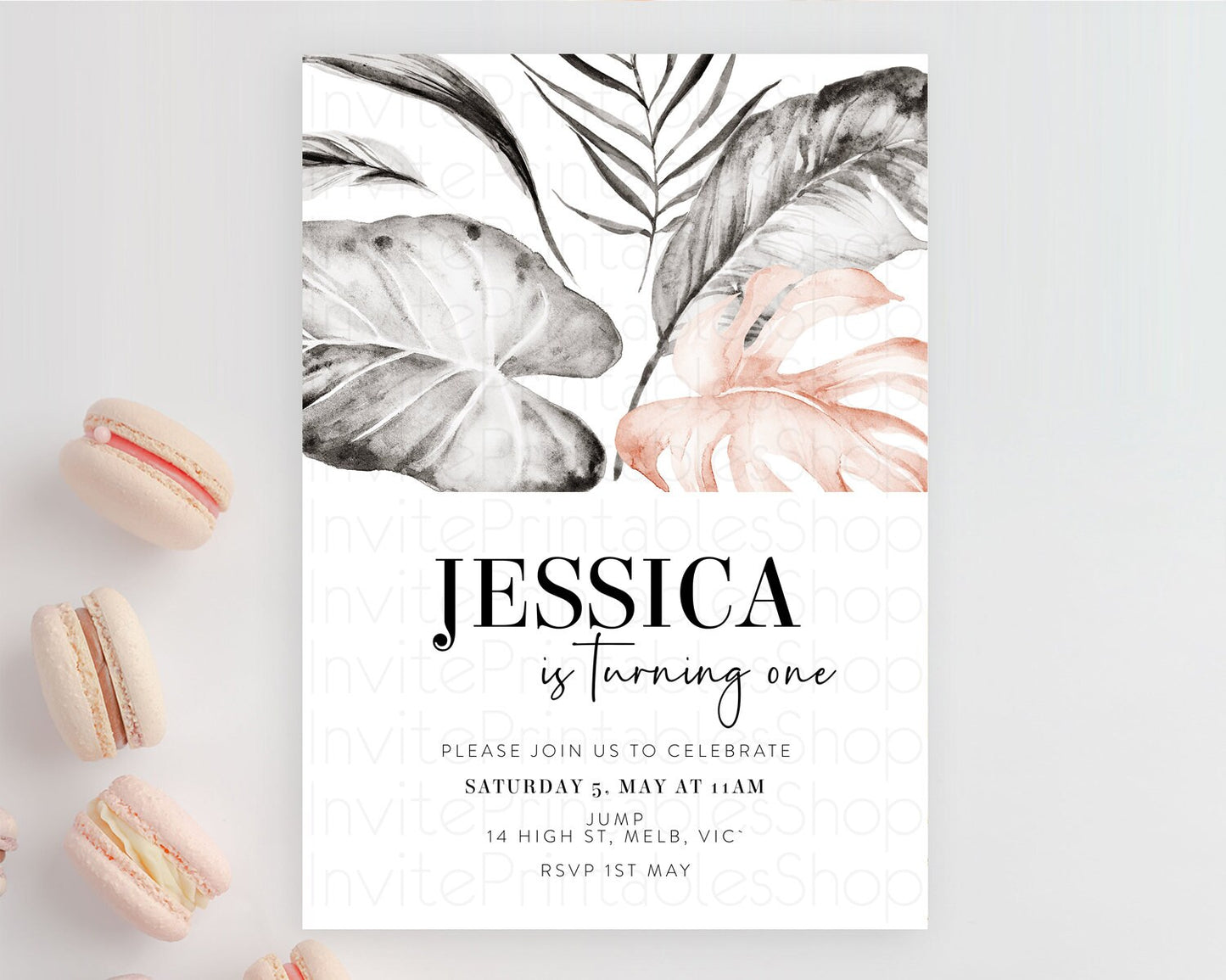 Tropical Invitation Tropical Birthday Invitation Tropical Floral Invitation Palm Leaf Fern Invite Frangipani White Orchid Invitation D11065