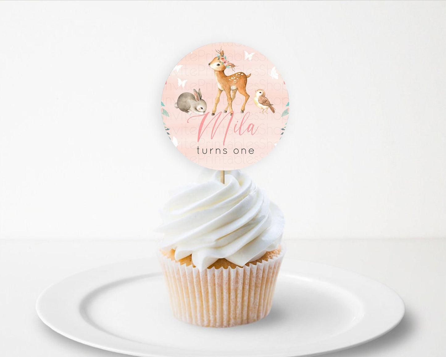 Fawn Cupcake Toppers Deer Cupcake Toppers Enchanted Forest Party Butterfly Pastel Flowers Woofland Cupcake Toppers First Birthday D10921