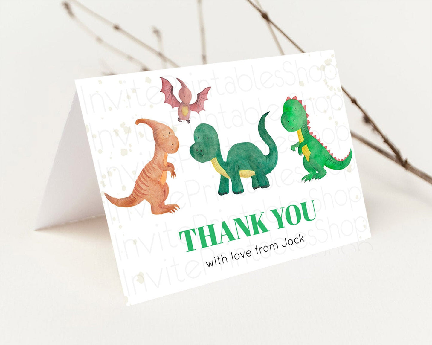 Dinosaur Thank You Dinosaur Volcano Thank You Card Dinosaur Birthday Card Watercolor Volcano T-Rex Raptor Jurassic Teacher Thank You D10153