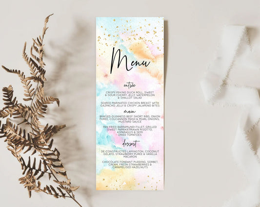 Editable Pastel Menu Pastel Rainbow Menu Template Colorful Pastel Table Deco