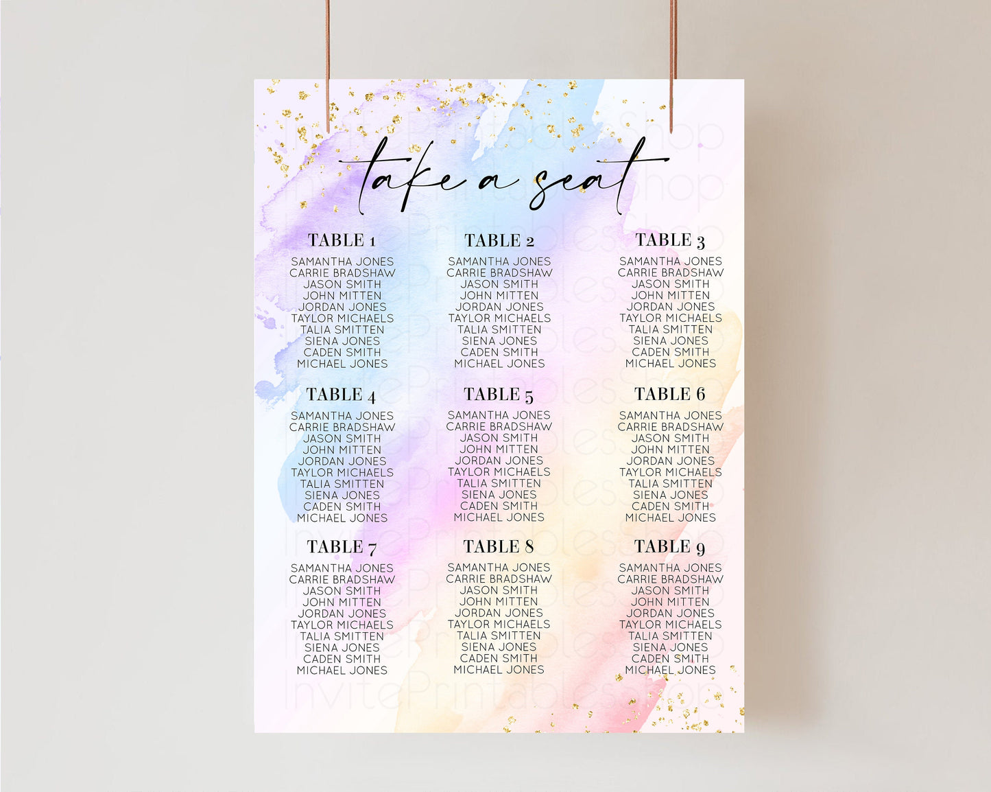 Rainbow Seating Chart Pastel Clouds Seating Sign Gold Sprinkles Seating Poster Ombre Pastel Colors Wedding Christening Birthday Baptism t600