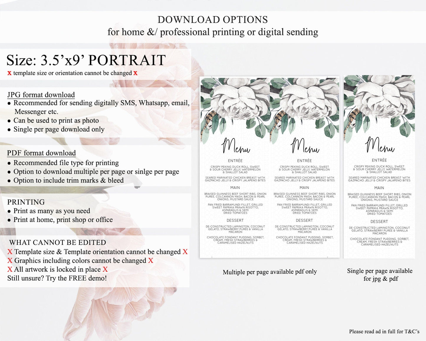 Secret Garden Menu Wildflower Menu Template Pastel Flower Garden Table Decor Boho Floral Dinner Dessert Floral Party Food Menu D11066