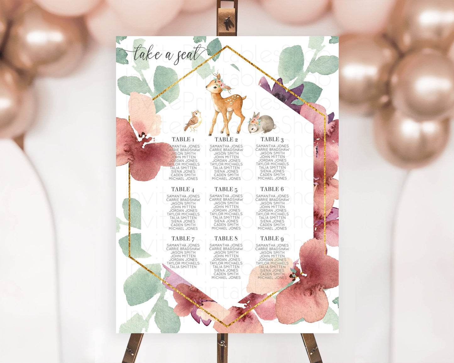 Fawn Seating Chart Deer Seating Chart Enchanted Forest Party Butterfly Pastel Flowers Whimsical Seating Chart Woodland Seating Sign D10913