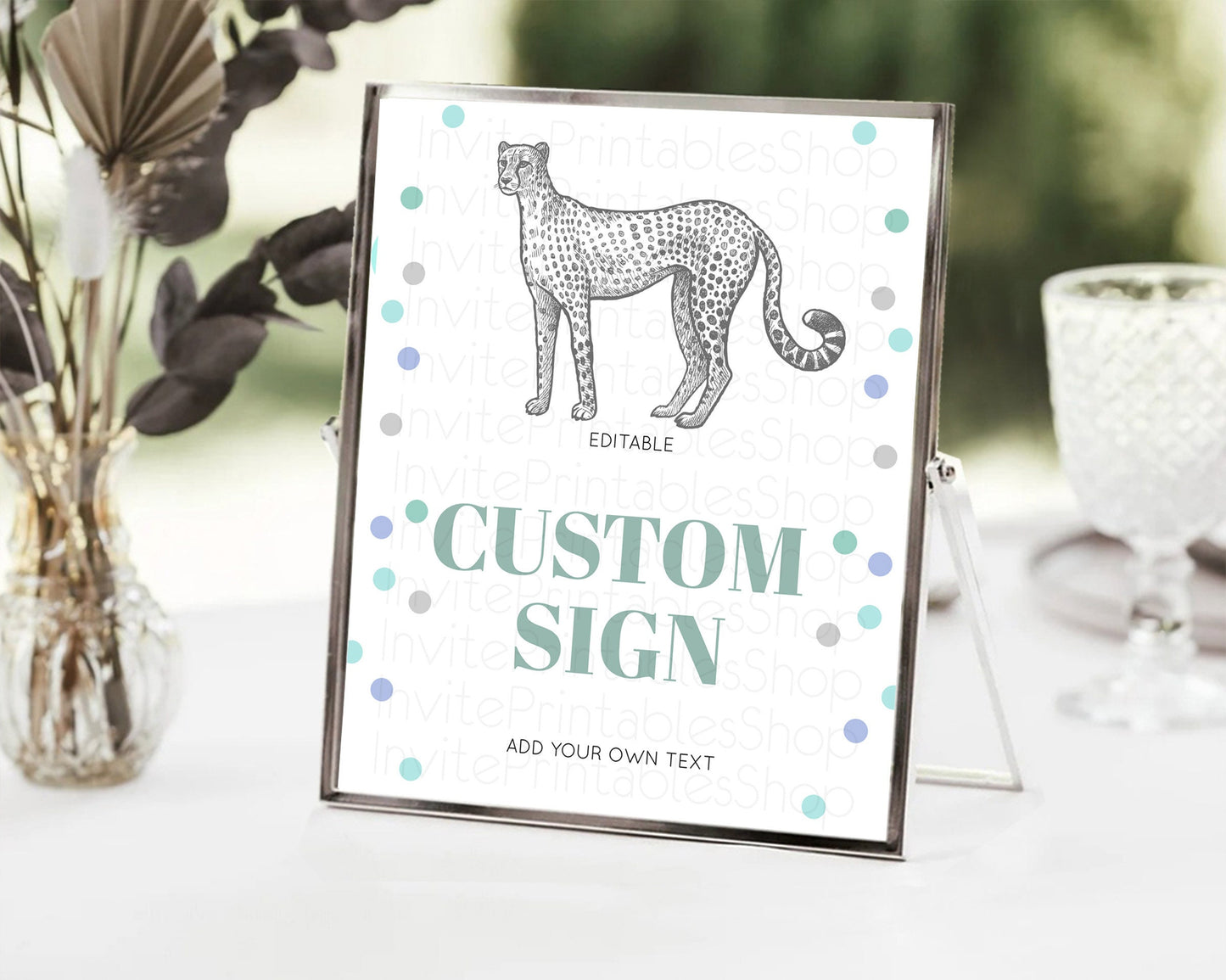 Cheetah Sign Cheetah Party Sign Template Safari Adventure Table Sign Decor Cheetah Minimal Theme 1st Birthday Baptism Baby Shower D10857